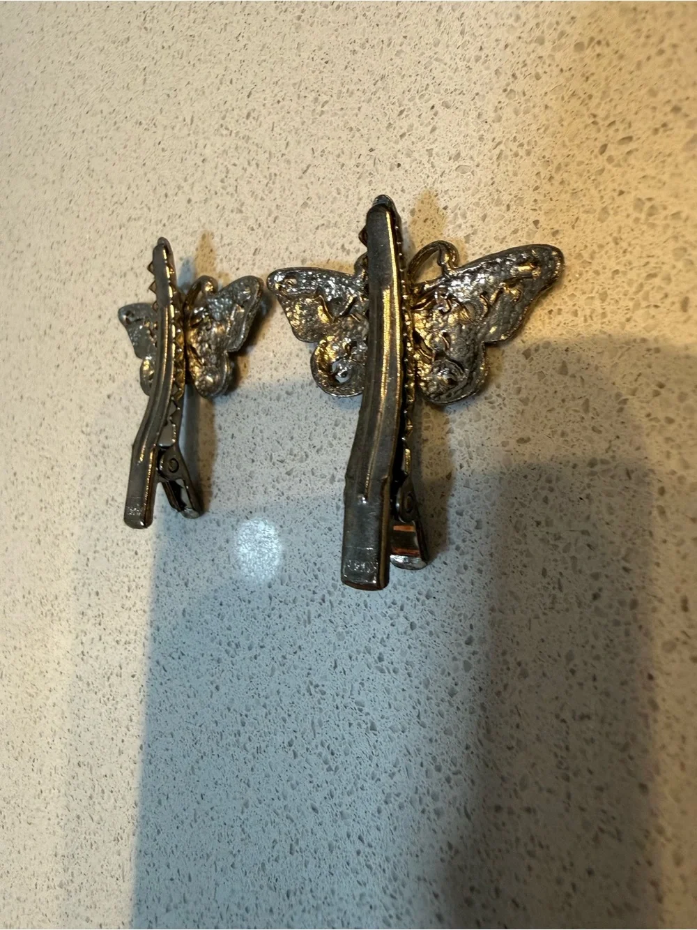 Vintage/Old Butterfly Hair Clips with Rhinestones - Antique Gold Tone